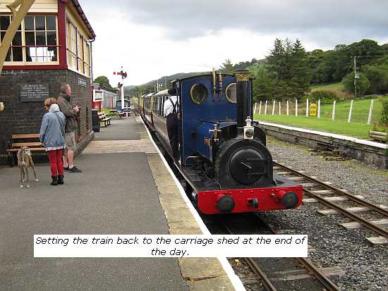 Setting the carriages back into their shed at end of day Bala Lake Railway