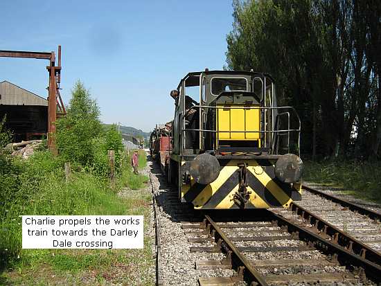 Charlie propels works train to Darley Dale crossing