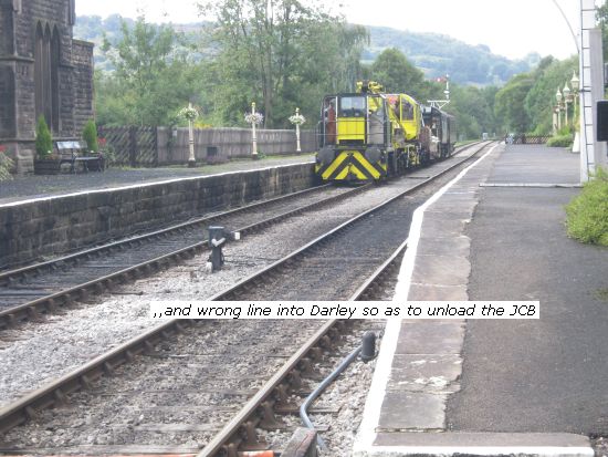 Charlie and works train enter station to unload JCB