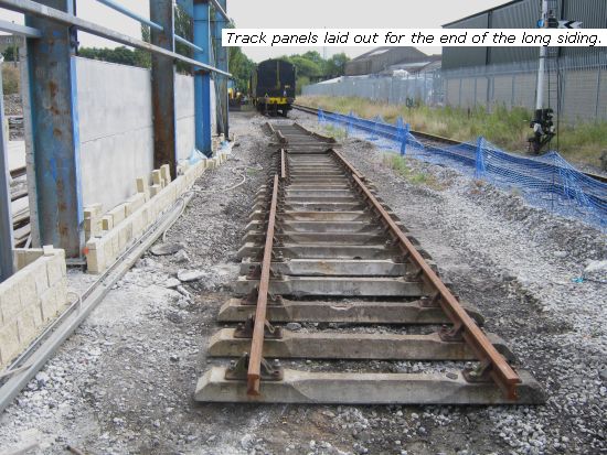 Tarck panels laid out for long siding outside shed