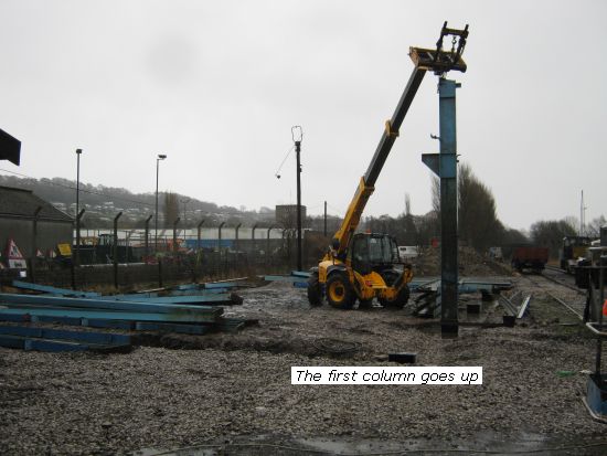 Shed steelwork - first column raised