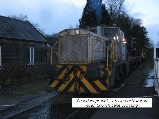 Cheedale propels train over Church Lane crossing