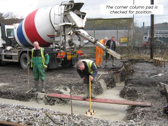 Corner column pad checked for position