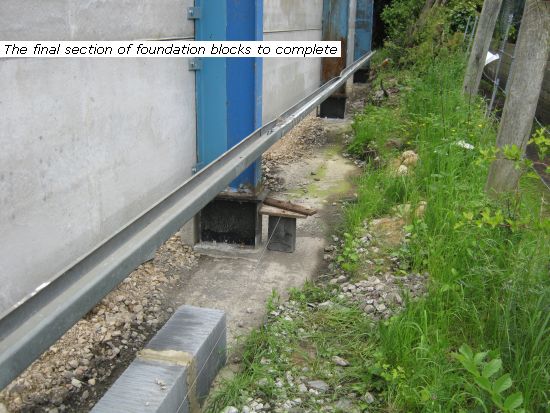 Shed, final section of foundation blocks to complete