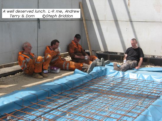 Shed concreting party, Pete, Andrew, Terry and Dom taking a breather