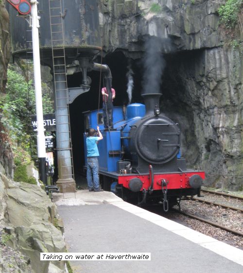 Lakeside & Haverthwaite Railway - taking water at Hatherthwaite