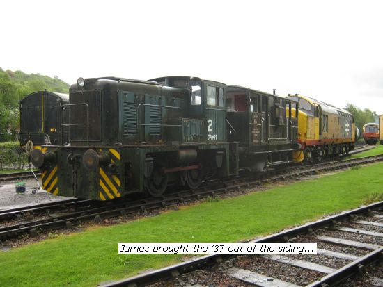 James hauling Class 37 out of siding