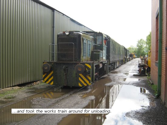 James takes the works train around the site for unloading