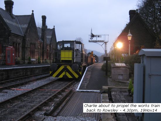 Charlie about to propel works train back to Rowsley