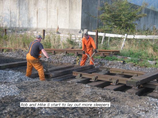 Rob & Mark start laying out more sleepers in new yard