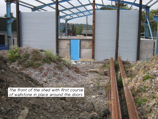 INew shed - fron t with first course of wallstone in place