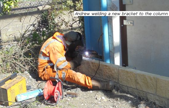 Andrew welding new bracket to shed steelwork