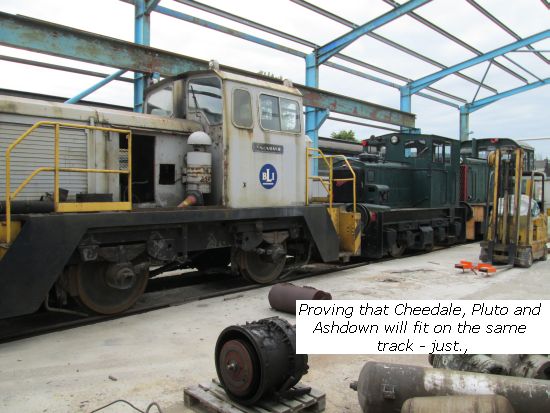 Cheedale, Pluto and Ashdown on same track in the shed