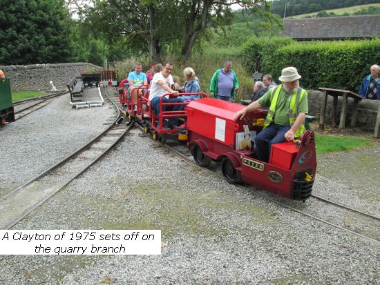 Steeple Grange Clayton of 1975 & train sets off on branch line