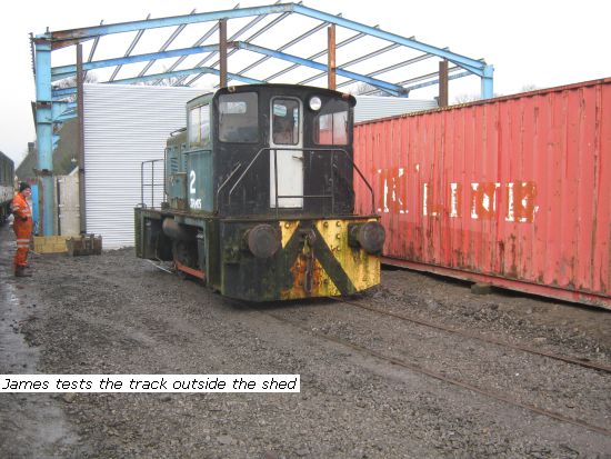 James tests the new track outside the shed