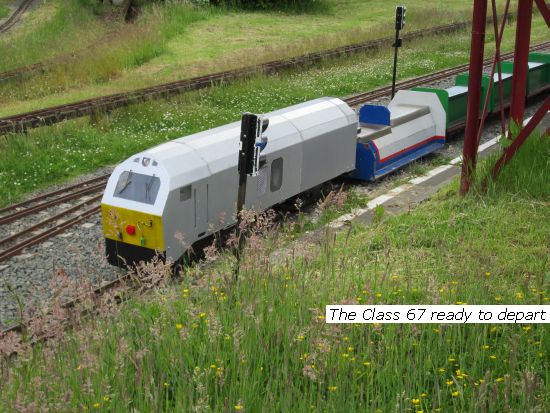 7.25 inch gauge class 67 and train about to depart