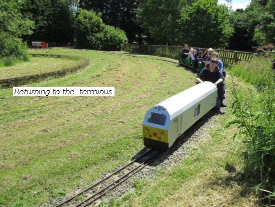 7.25 inch gauge Class 67 and train returning to depot