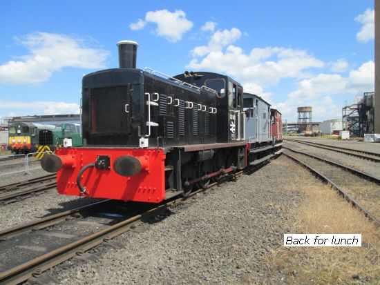 Train of brake vans back for lunch