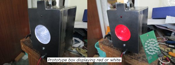 Prototype box displaying red or white