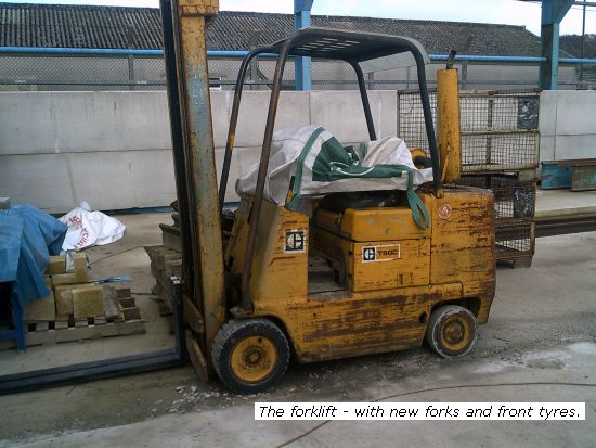 Forklift with new front tyres and forks