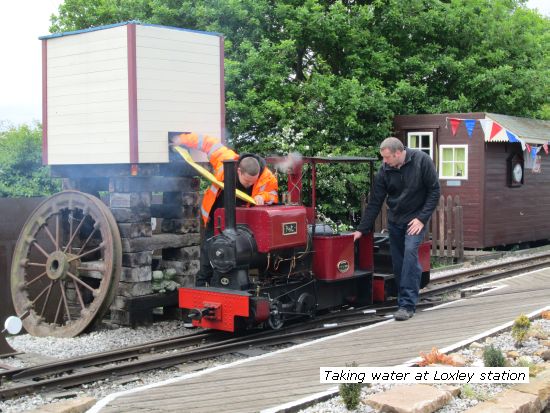 Sherwood Forest Railway loco taking water at Loxley