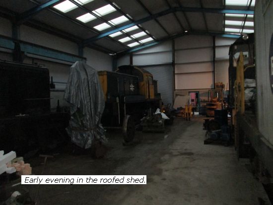 Roofed shed in early evening