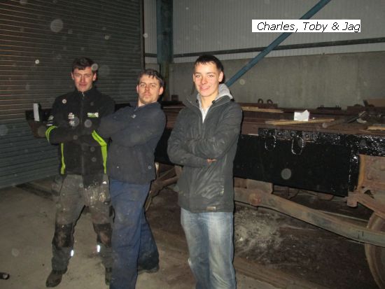 Charles, Toby and Jag in the shed