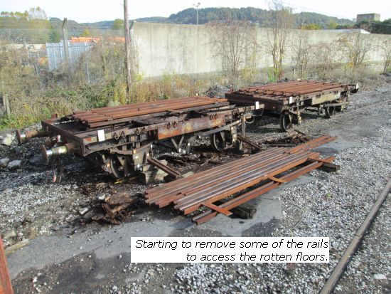 Starting to remove rails to access rotten floors
