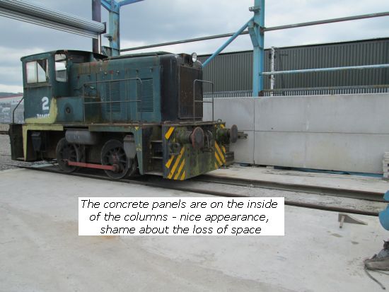 Concrete panels on inside of columns