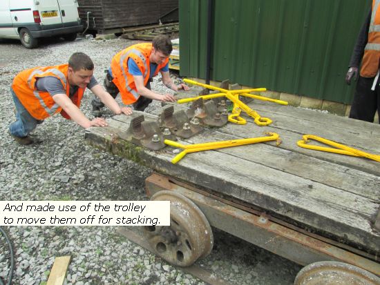 Team Frodingham making use of the trolley to move track components into storage