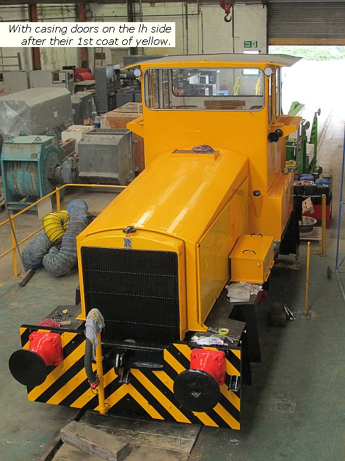 RS8 in workshop at Tarmac, Tunstead gets 1st coat of yellow paint