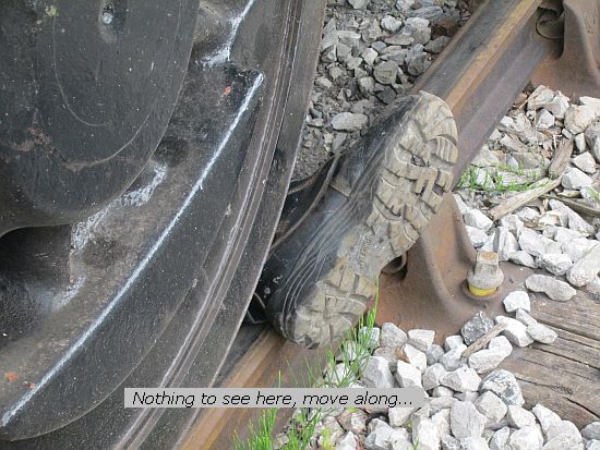 Boot under wheel, noting to see hear mate, now move along (joke)