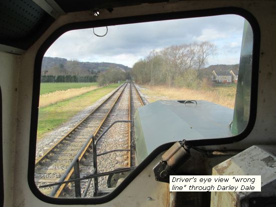 Driver's eye view, "wrong" line through Darley Dale
